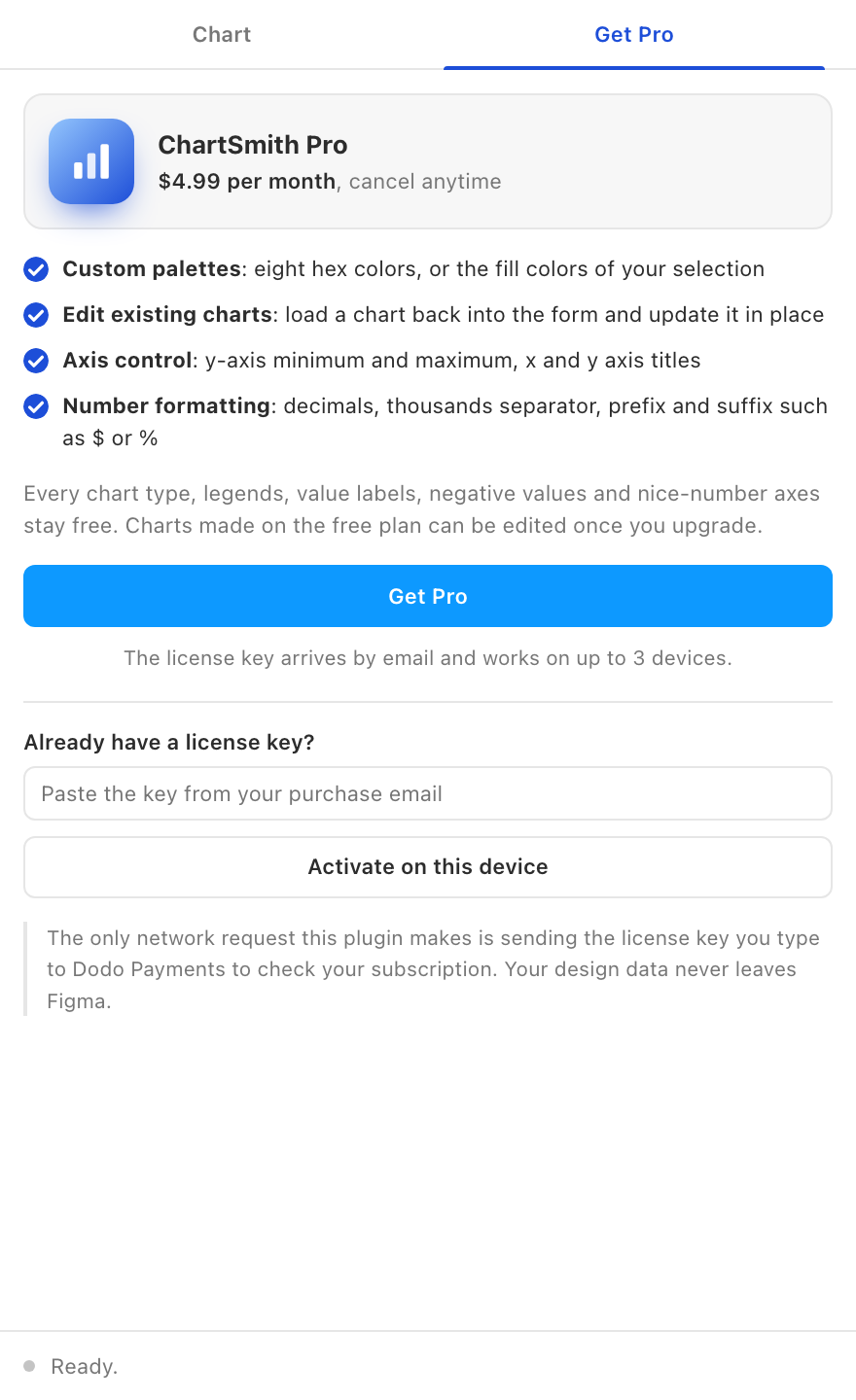 The Get Pro tab in ChartSmith.