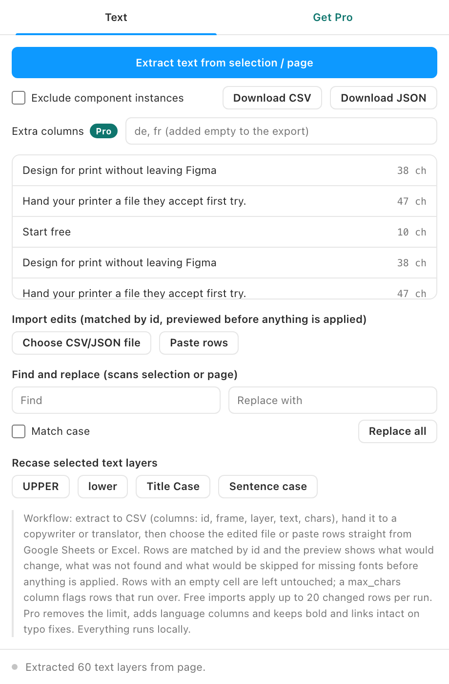 The Text tab after an extract.