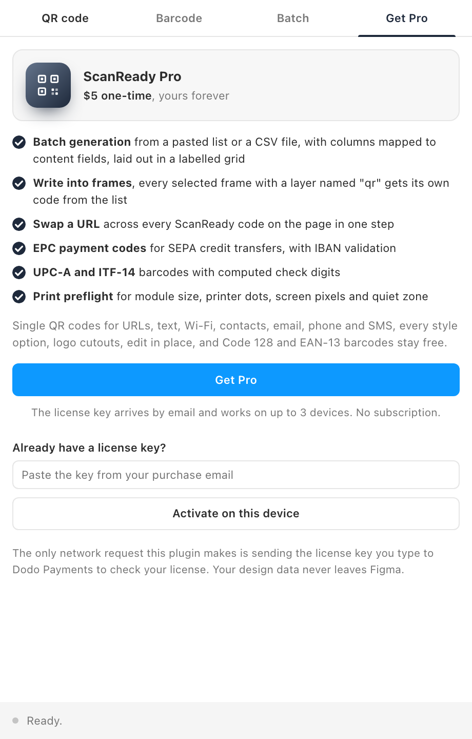 The Get Pro tab in ScanReady.