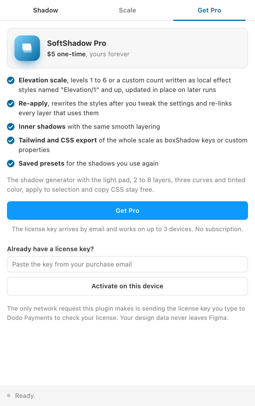 The Get Pro tab in SoftShadow.
