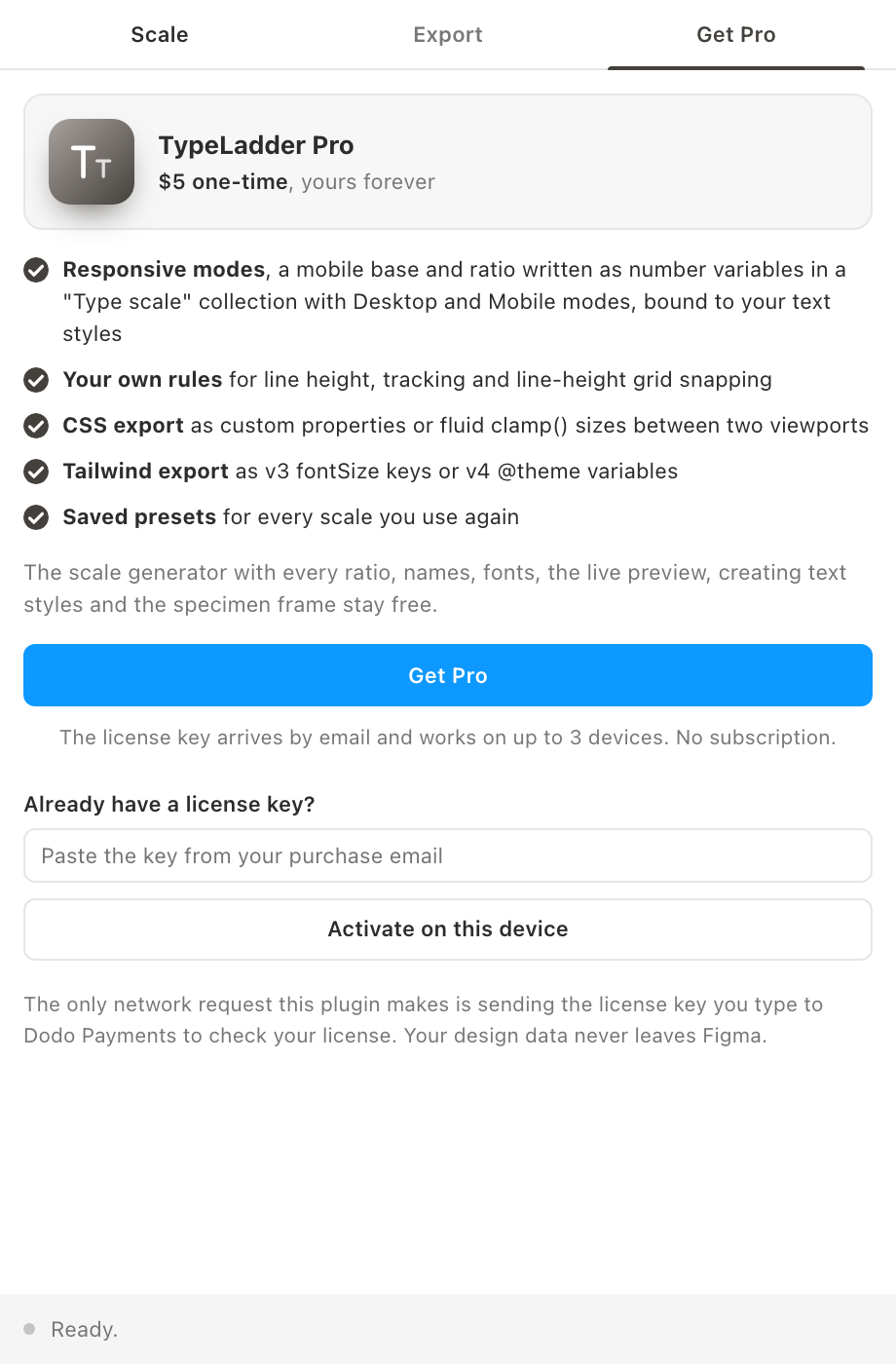 The Get Pro tab in TypeLadder.
